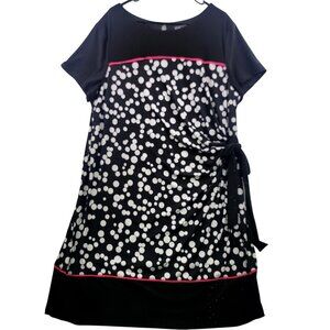Karin Stevens Womens Black White Polka Dot Dress 22W Short Sleeve Tie Waist